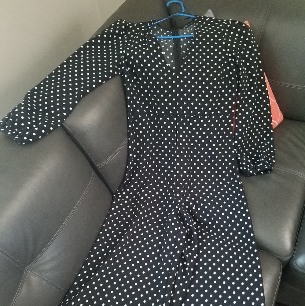 Zara Women Sz M, DJ blue/white polka dot jumper